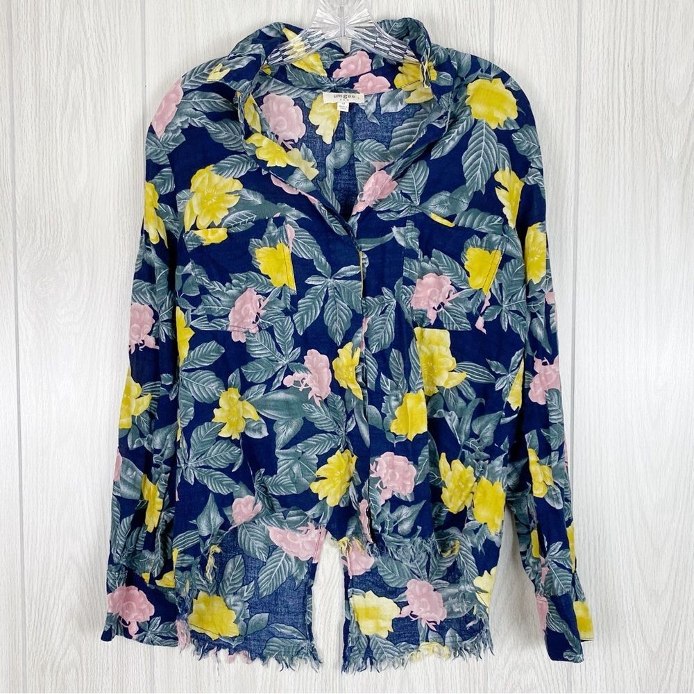 Umgee | Navy Blue Floral Button Down Long Sleeve Size Medium